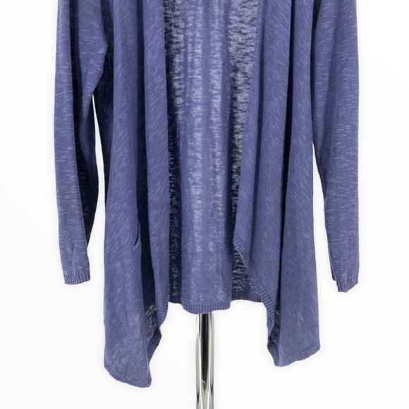 Eileen Fisher Blue Linen Cotton Open Waterfall Long Sleeve Knit Cardigan size PL - Picture 3 of 10
